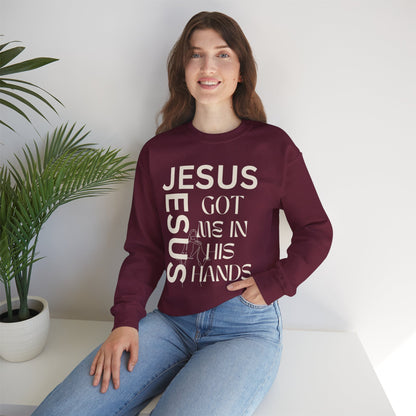 Christian Faith Crewneck Sweatshirt — "God Has Me in HIS Hands" Affirmation