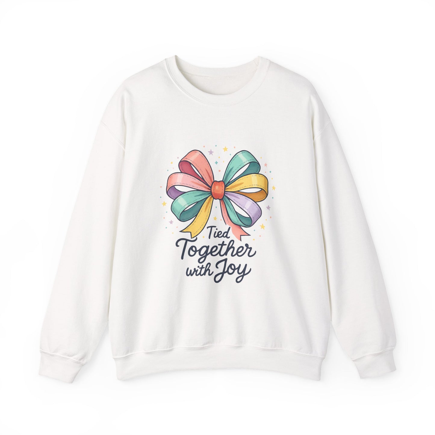 Tied Together With Joy Sweatshirt — Rainbow Bow Crewneck Gift