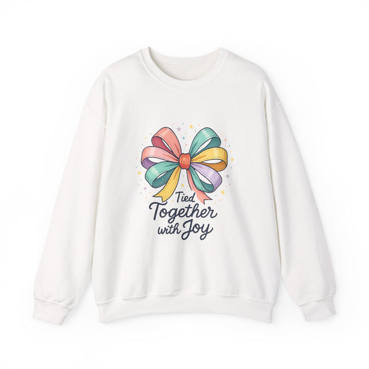 Tied Together With Joy Sweatshirt — Rainbow Bow Crewneck Gift