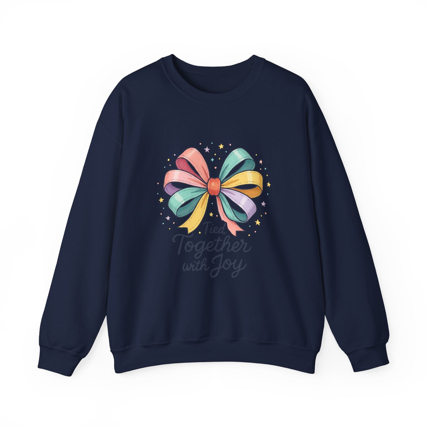 Tied Together With Joy Sweatshirt — Rainbow Bow Crewneck Gift
