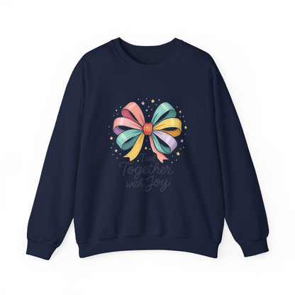 Tied Together With Joy Sweatshirt — Rainbow Bow Crewneck Gift