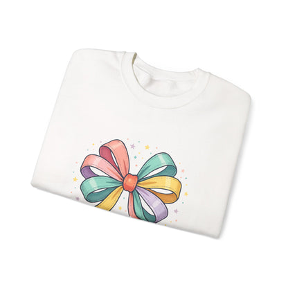 Tied Together With Joy Sweatshirt — Rainbow Bow Crewneck Gift