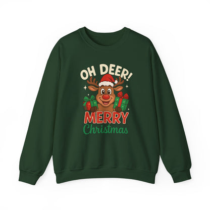 Crewneck Sweatshirt - Oh Deer! Merry Christmas — Cute Reindeer Holiday Crewneck
