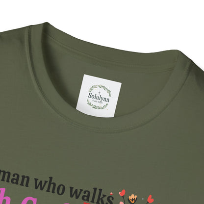 Christian Women’s Inspirational T-Shirt — “A woman who walks with God will always reach her destination” Floral Faith Tee