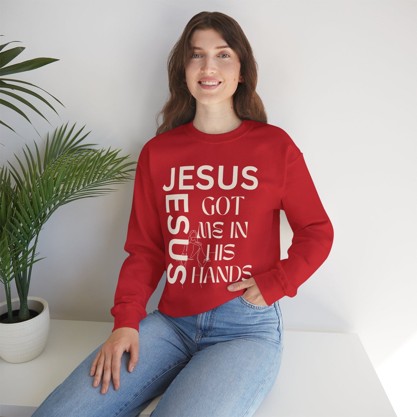 Christian Faith Crewneck Sweatshirt — "God Has Me in HIS Hands" Affirmation