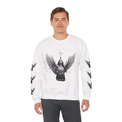 Christian Crewneck Sweatshirt – Psalm 95:1 Angel Wings Cross Music Design