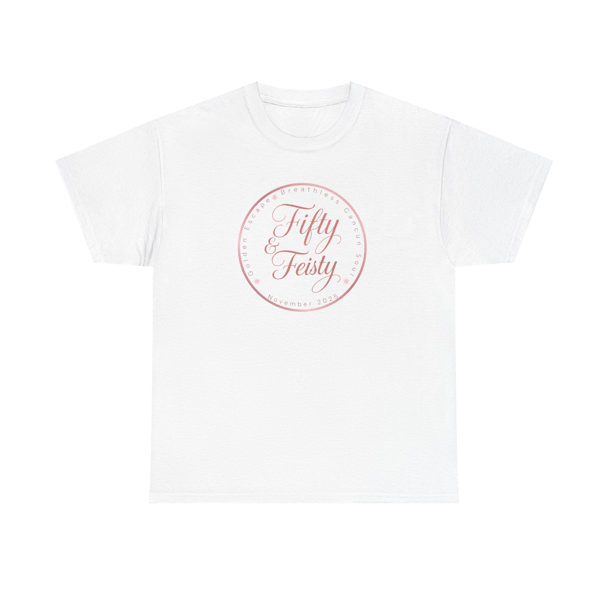 Fifty Feisty T-Shirt, Unisex Heavy Cotton Tee for 50th Birthday, Fun Party Shirt, Gift for Her, Casual Wear