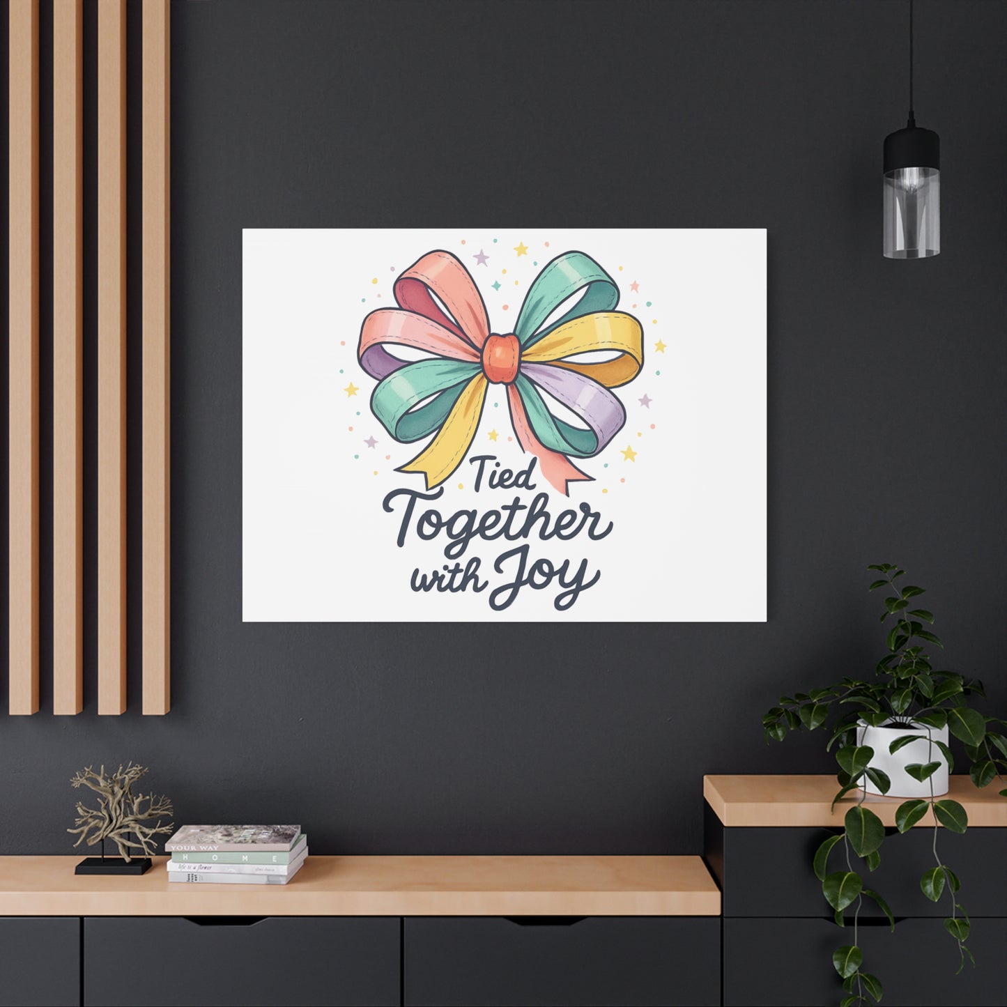 Canvas Wall Art - "Tied Together with Joy" Pastel Ribbon Decorative Print