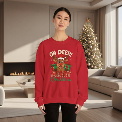 Crewneck Sweatshirt - Oh Deer! Merry Christmas — Cute Reindeer Holiday Crewneck