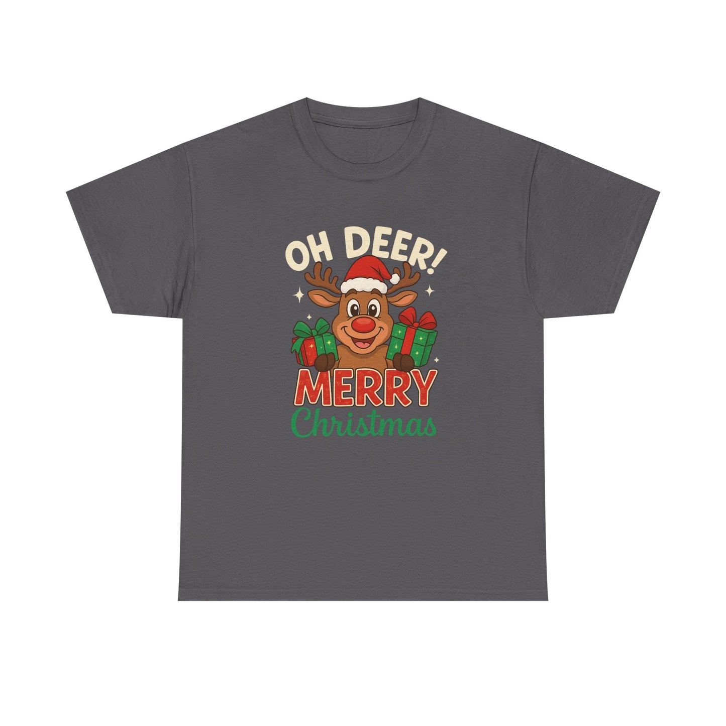 Christmas T-shirt OHH Deer Merry Christmas Unisex Heavy Cotton Tee