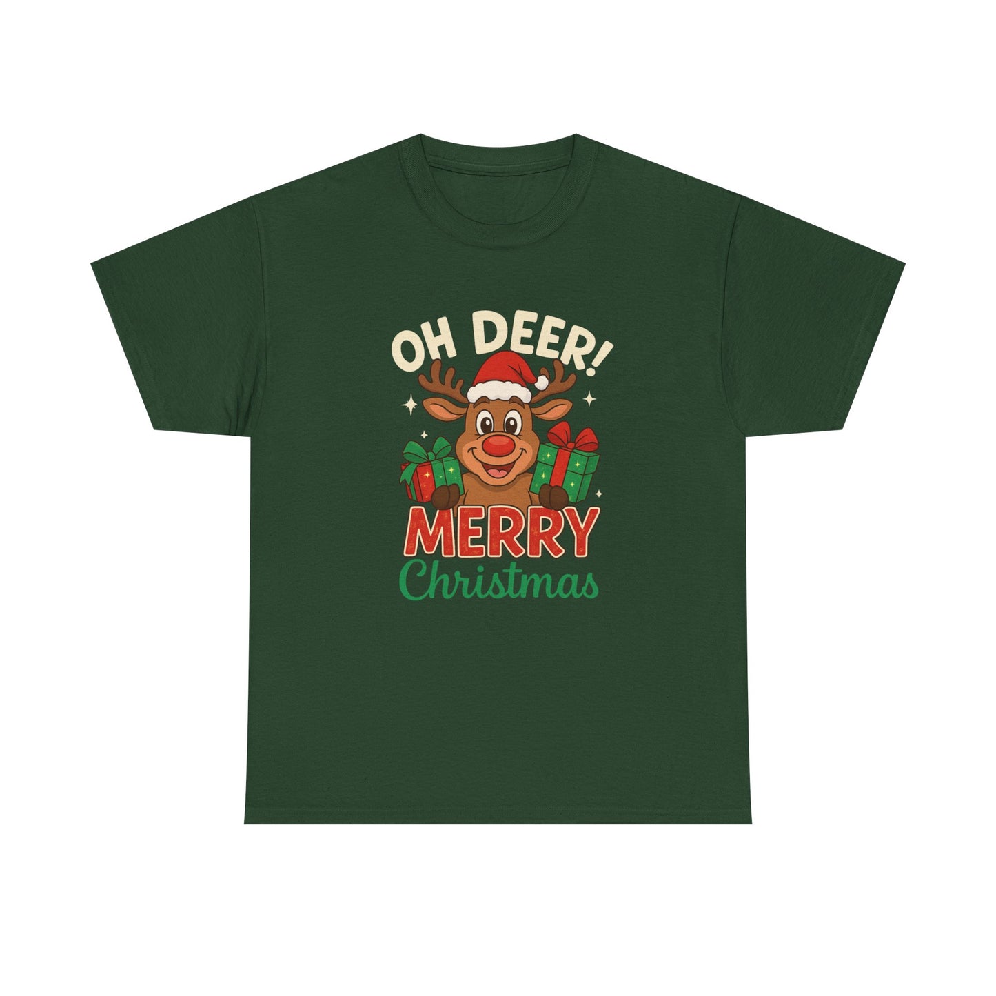 Christmas T-shirt OHH Deer Merry Christmas Unisex Heavy Cotton Tee