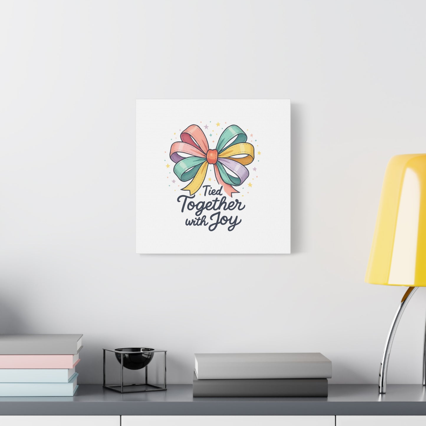 Canvas Wall Art - "Tied Together with Joy" Pastel Ribbon Decorative Print