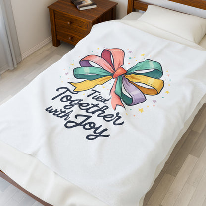 Tied Together with Joy Velveteen Plush Blanket — Colorful Ribbon Gift Throw