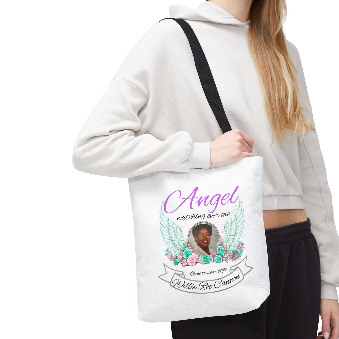 Memorial Angel Tote Bag — "Angel Watching Over Me" Custom Photo Tribute