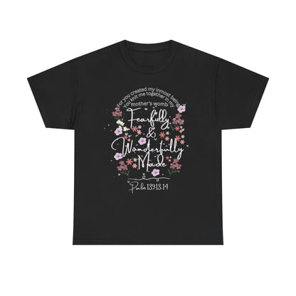 Fearfully and Wonderfully Made Tee Psalm 139:1-14  — Pastel Cherry Blossom Rabbit Graphic Shirt