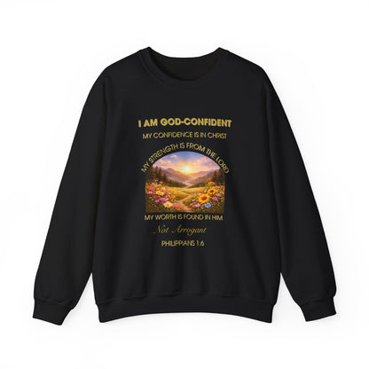 Christian Crewneck Sweatshirt Phil. 1:6— "I Am God-Confident" Inspirational Scripture Design