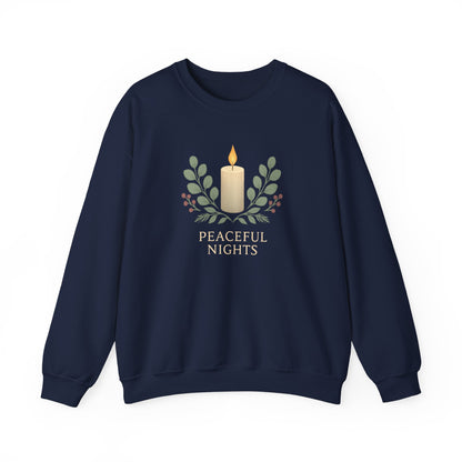 Peaceful Nights Neutral Scandinavian Christmas Crewneck Sweatshirt — Cozy Hygge Holiday Sweatshirt