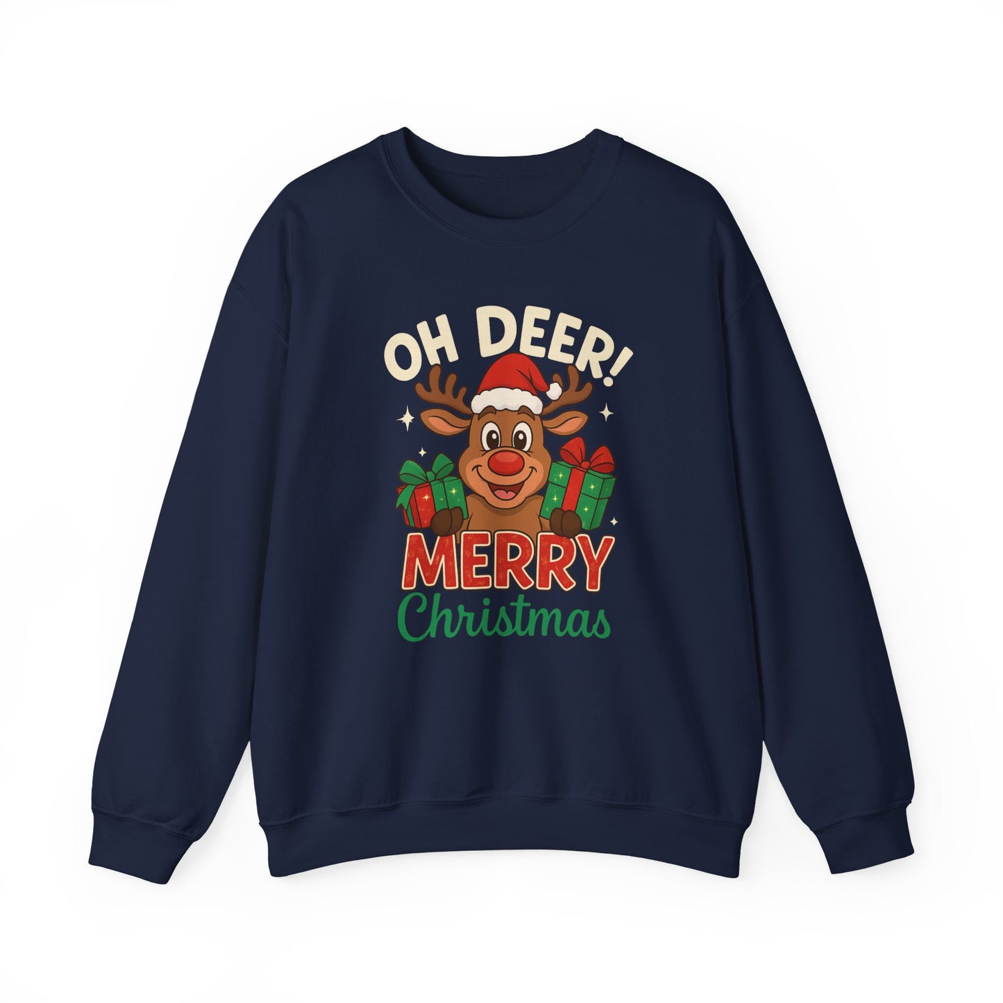 Crewneck Sweatshirt - Oh Deer! Merry Christmas — Cute Reindeer Holiday Crewneck