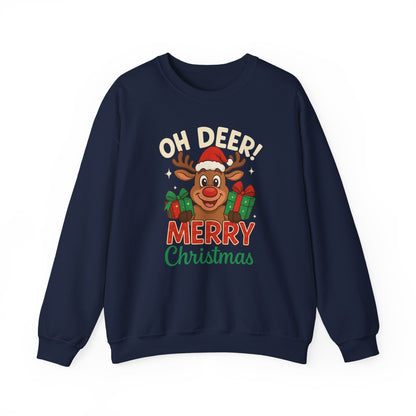 Crewneck Sweatshirt - Oh Deer! Merry Christmas — Cute Reindeer Holiday Crewneck