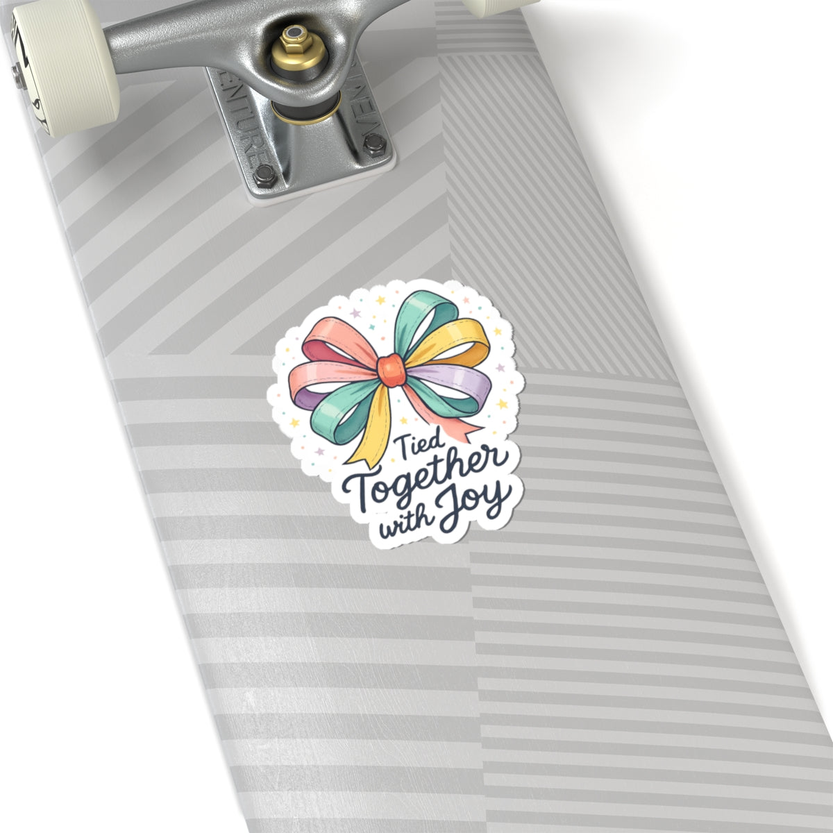 Tied Together With Joy Sticker — Pastel Bow Kiss-Cut Vinyl Sticker