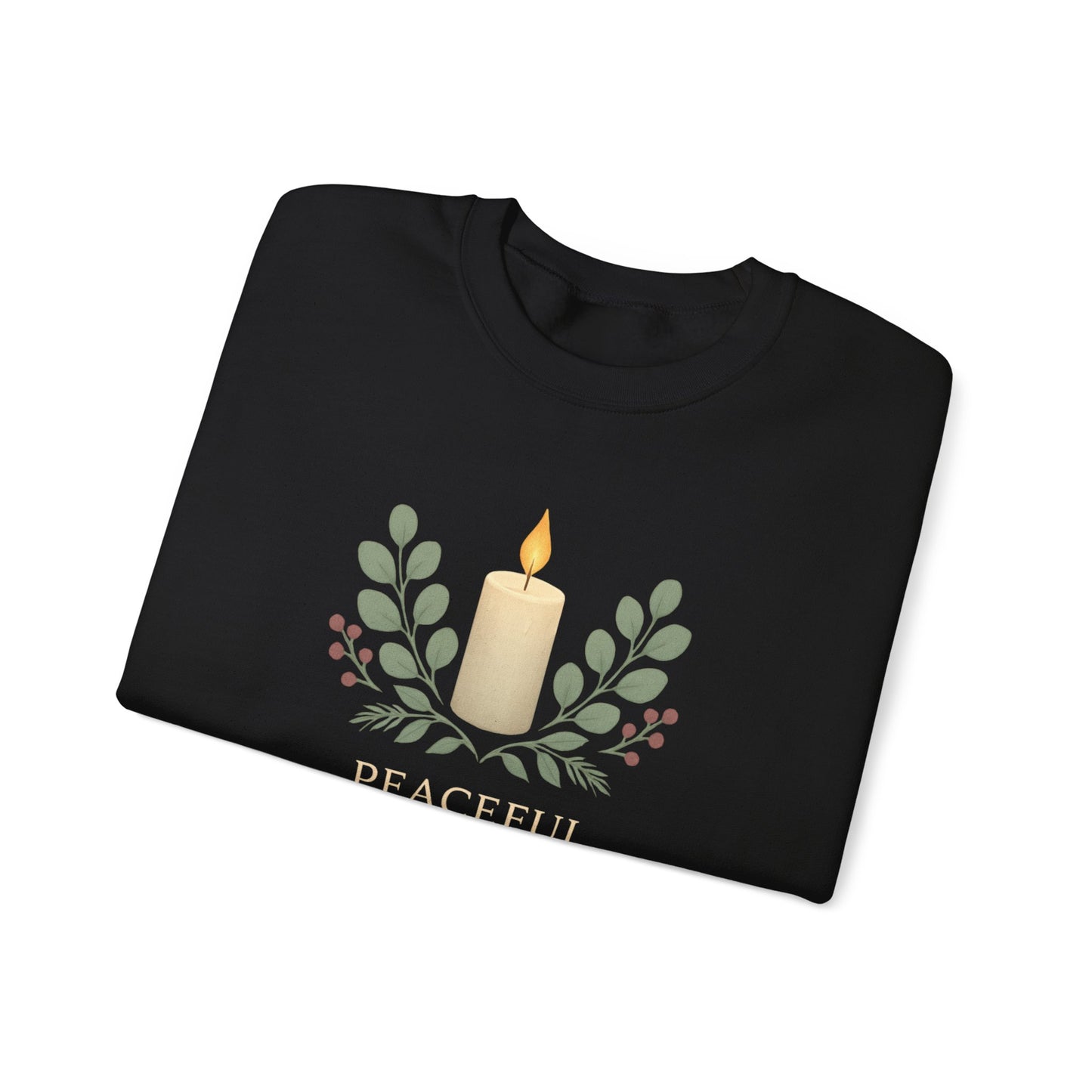 Peaceful Nights Neutral Scandinavian Christmas Crewneck Sweatshirt — Cozy Hygge Holiday Sweatshirt
