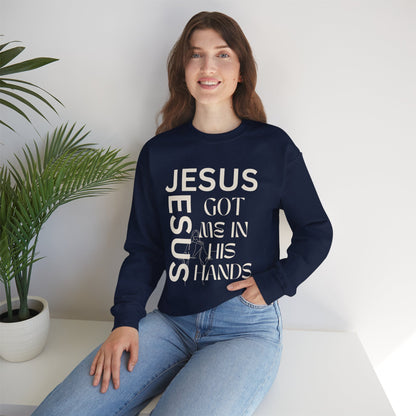Christian Faith Crewneck Sweatshirt — "God Has Me in HIS Hands" Affirmation