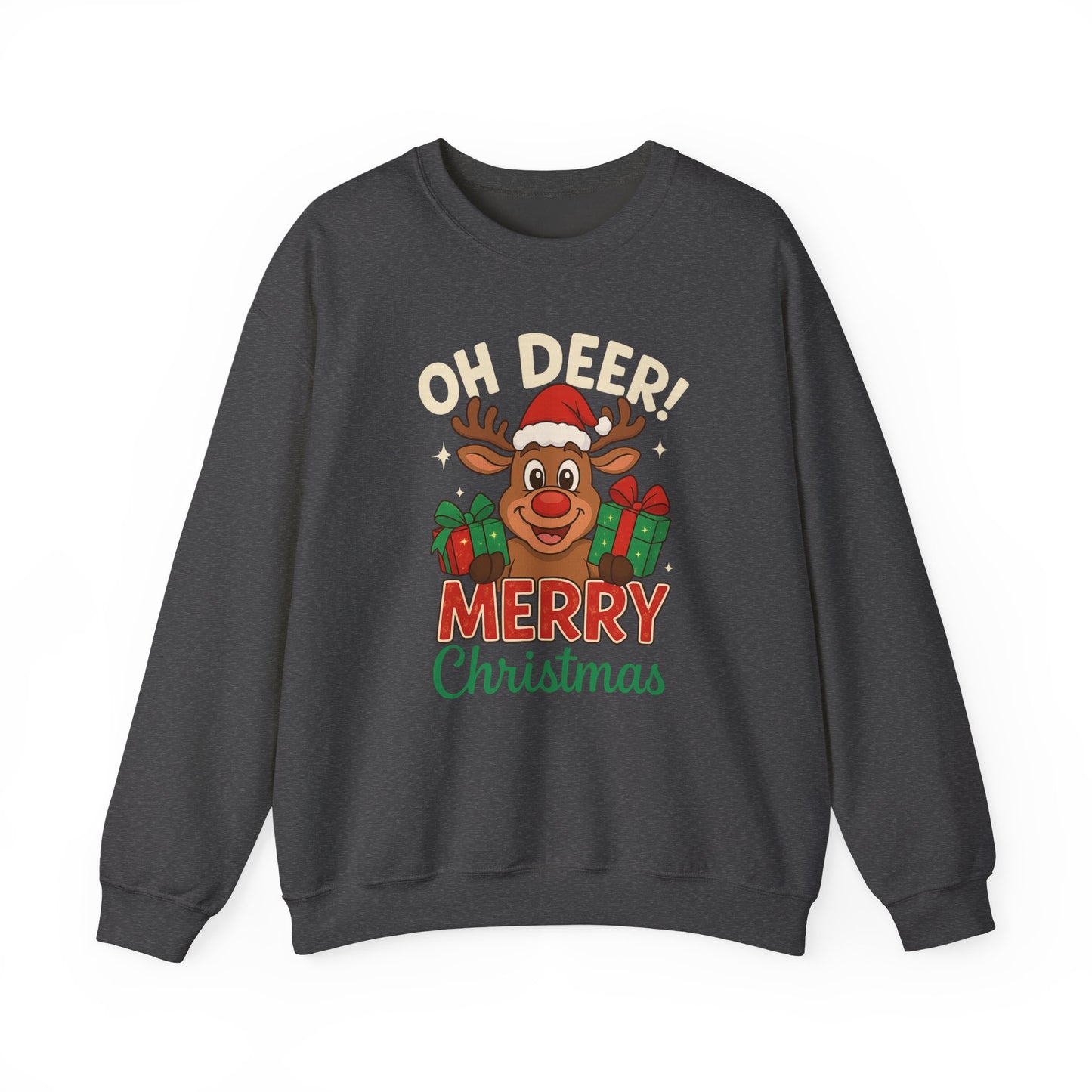 Crewneck Sweatshirt - Oh Deer! Merry Christmas — Cute Reindeer Holiday Crewneck