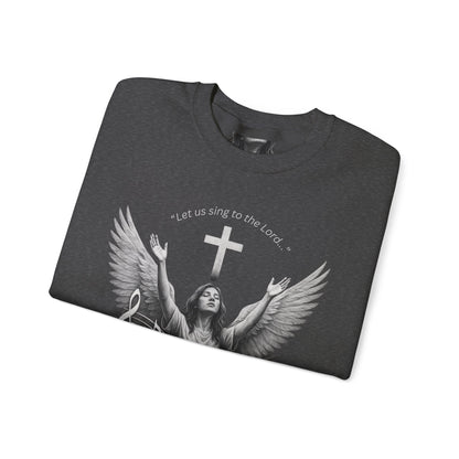 Christian Crewneck Sweatshirt – Psalm 95:1 Angel Wings Cross Music Design