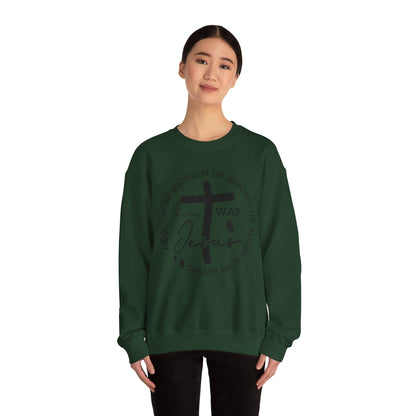 Christian Sweatshirt, "In The Waiting There Was Jesus" Cross Crewneck (Back: "By His Wounds We Are Healed")