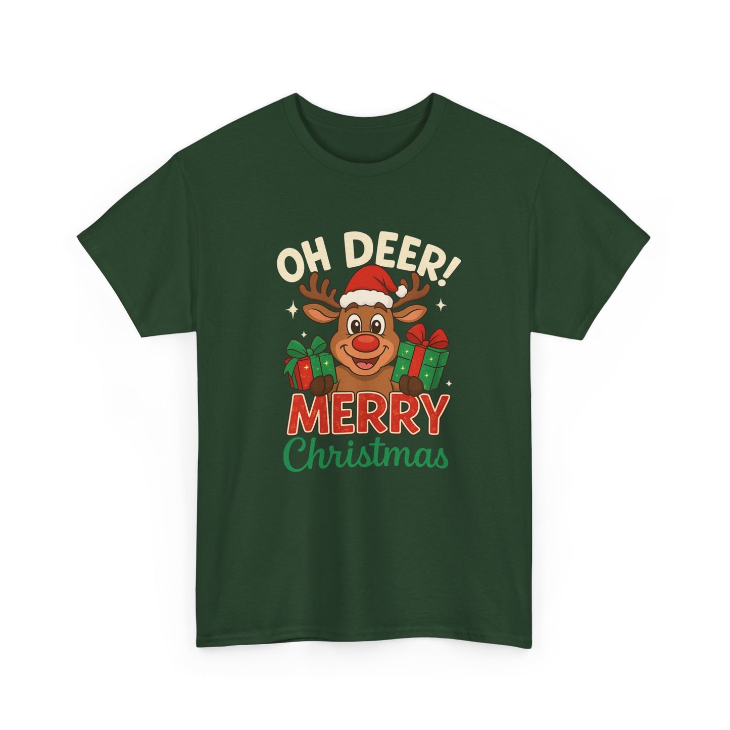 Christmas T-shirt OHH Deer Merry Christmas Unisex Heavy Cotton Tee