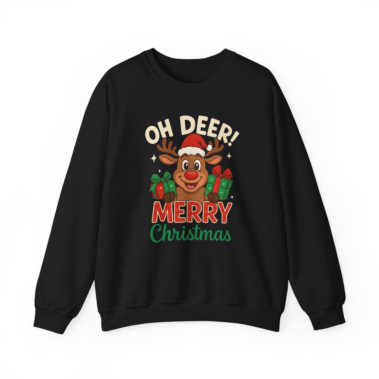 Crewneck Sweatshirt - Oh Deer! Merry Christmas — Cute Reindeer Holiday Crewneck