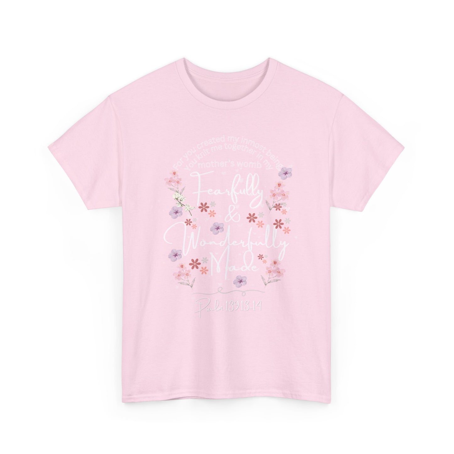 Fearfully and Wonderfully Made Tee Psalm 139:1-14  — Pastel Cherry Blossom Rabbit Graphic Shirt