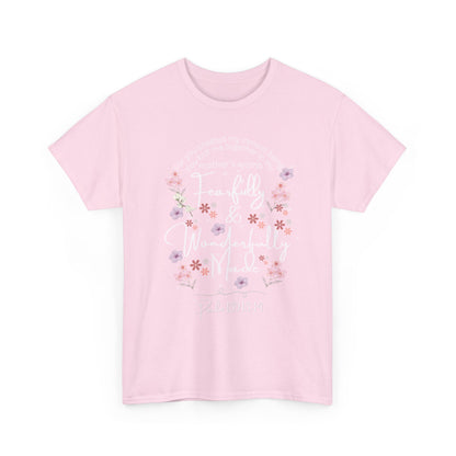 Fearfully and Wonderfully Made Tee Psalm 139:1-14  — Pastel Cherry Blossom Rabbit Graphic Shirt