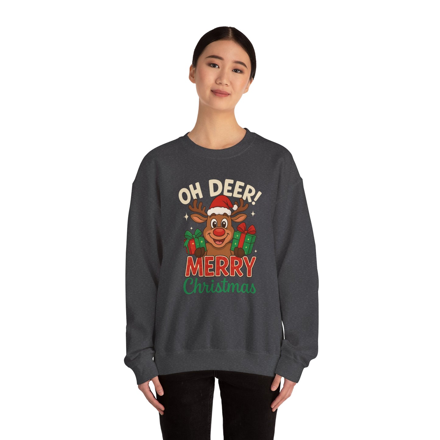 Crewneck Sweatshirt - Oh Deer! Merry Christmas — Cute Reindeer Holiday Crewneck