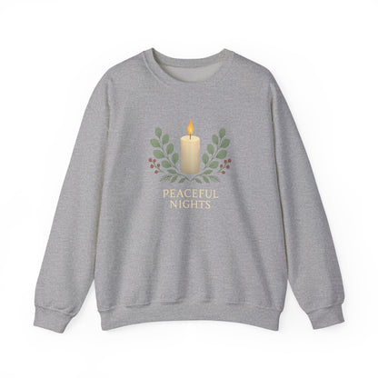 Peaceful Nights Neutral Scandinavian Christmas Crewneck Sweatshirt — Cozy Hygge Holiday Sweatshirt
