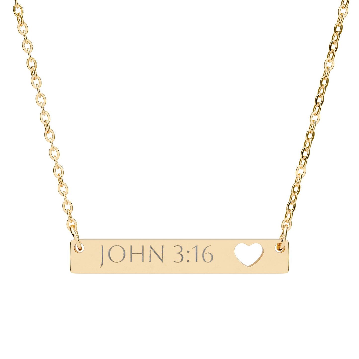 Christian  Engravable Religious Bar Necklace John 3:16 Cutout Heart Bar Necklace —