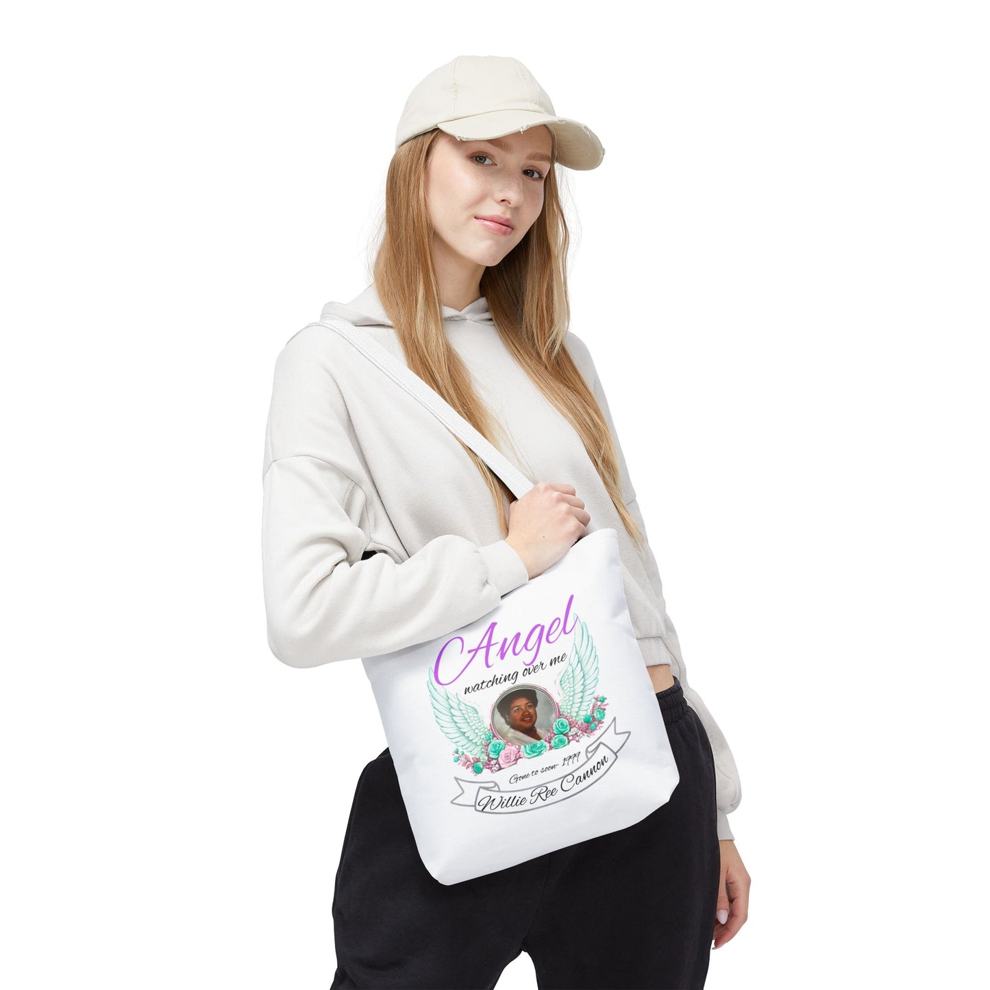 Memorial Angel Tote Bag — "Angel Watching Over Me" Custom Photo Tribute