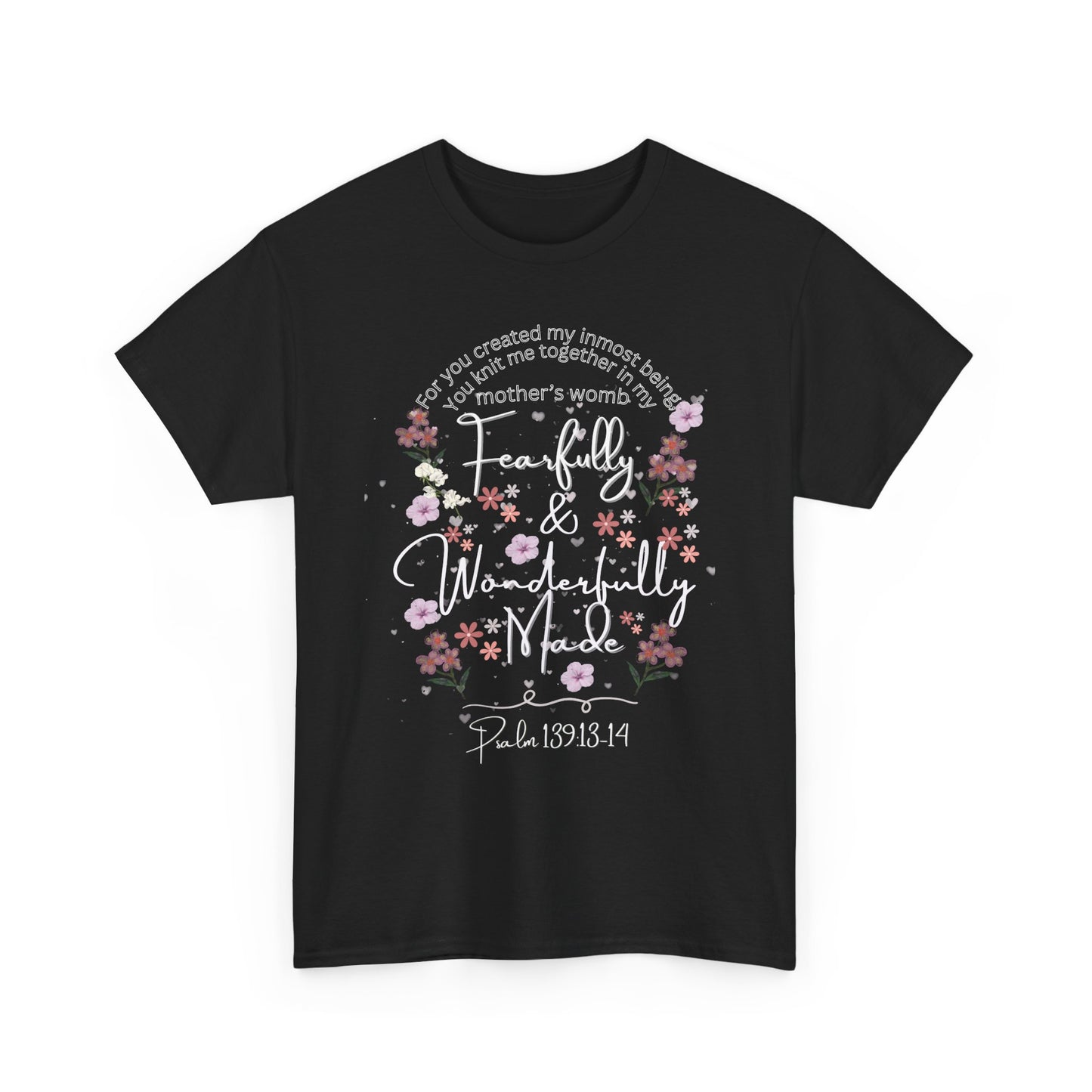 Fearfully and Wonderfully Made Tee Psalm 139:1-14  — Pastel Cherry Blossom Rabbit Graphic Shirt