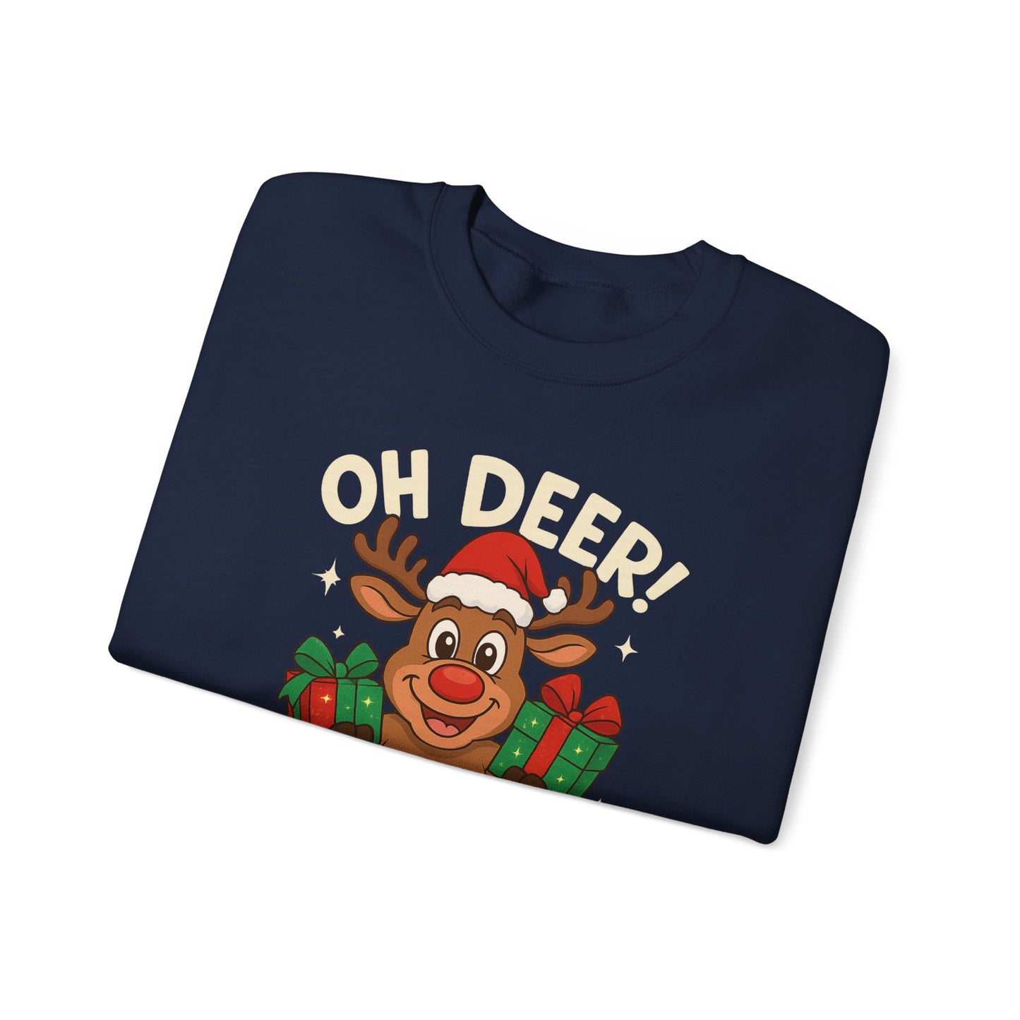 Crewneck Sweatshirt - Oh Deer! Merry Christmas — Cute Reindeer Holiday Crewneck